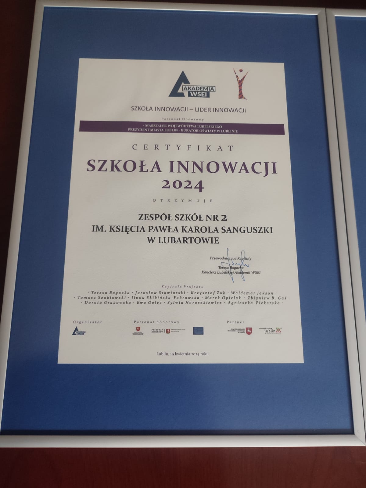 ZS nr 2 po raz dwunasty z certyfikatem „Szkoła Innowacji”