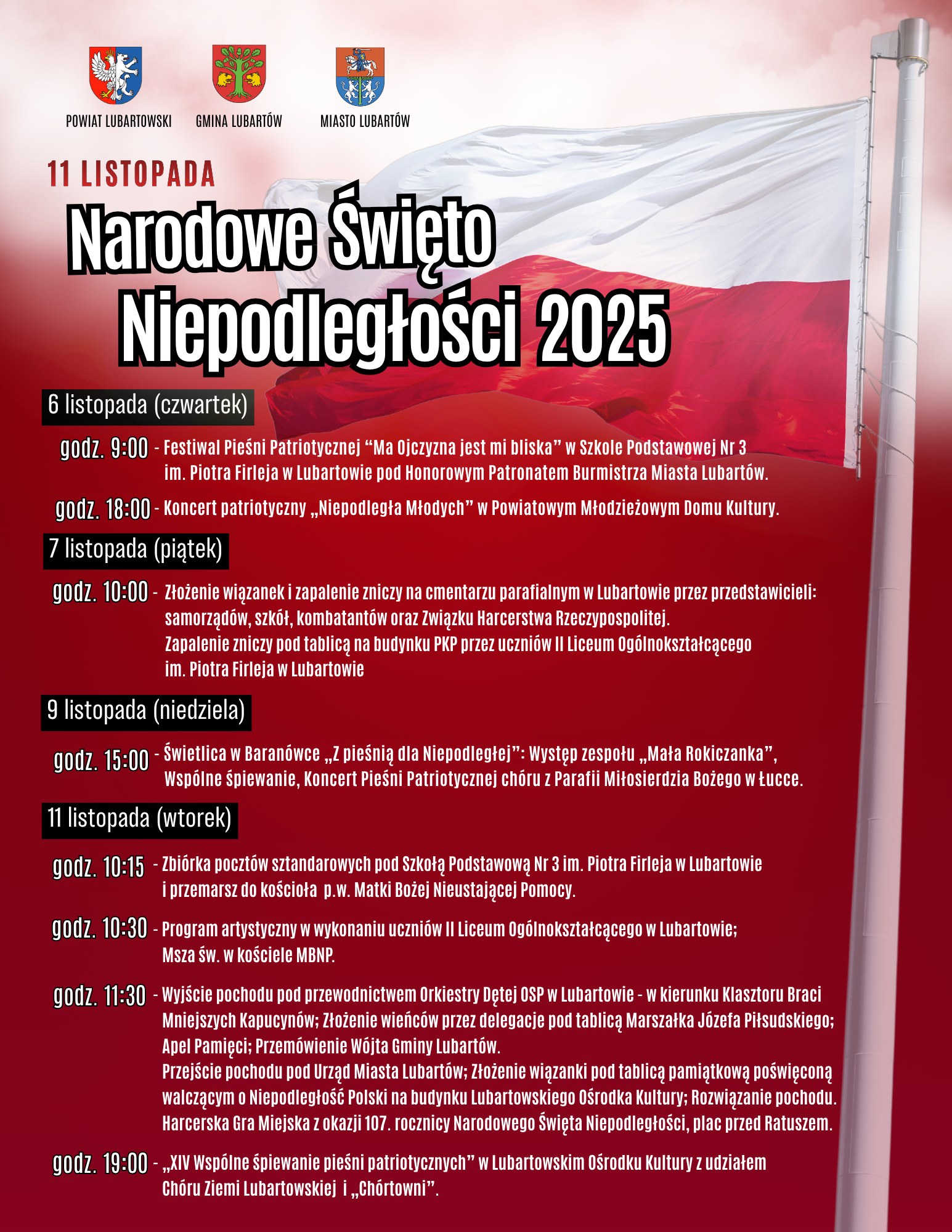 Lubartów świętuje Niepodległość z Ułanami. Historyczny przemarsz, gra harcerska i wspólne śpiewanie pieśni patriotycznych