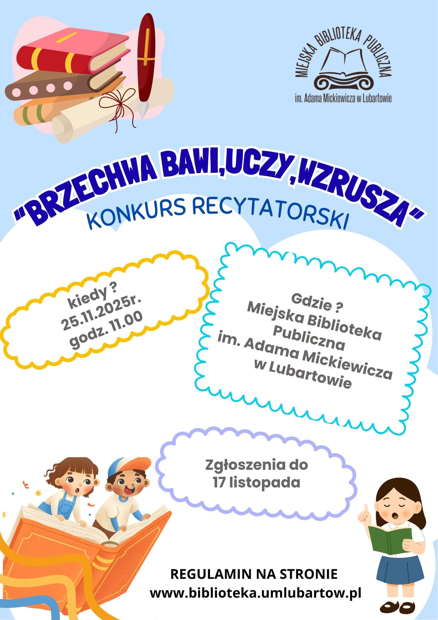 „Brzechwa bawi, uczy, wzrusza” – konkurs recytatorski