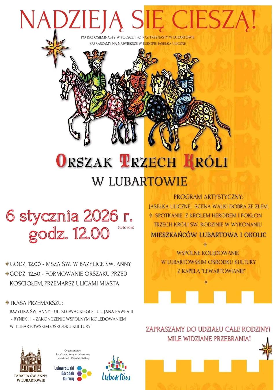 Lubartów zaprasza na Orszak Trzech Króli – święto tradycji i wspólnego kolędowania