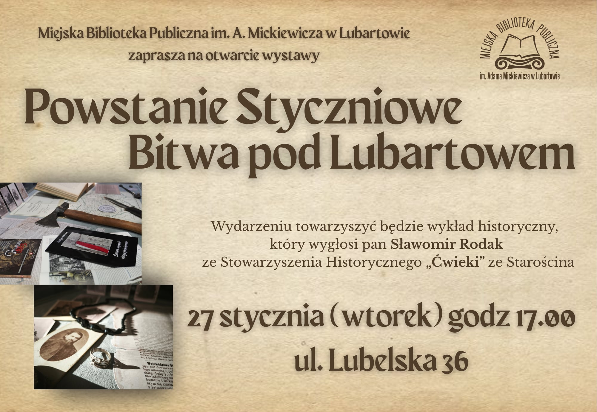 Wystawa i wykład o Powstaniu Styczniowym w Lubartowie