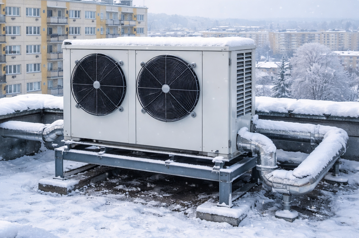 Pompy ciepła na dachach bloków w Lubartowie. Mieszkańcy: „dudni całą dobę”, „nie da się spać”, „w mieszkaniach zimno”