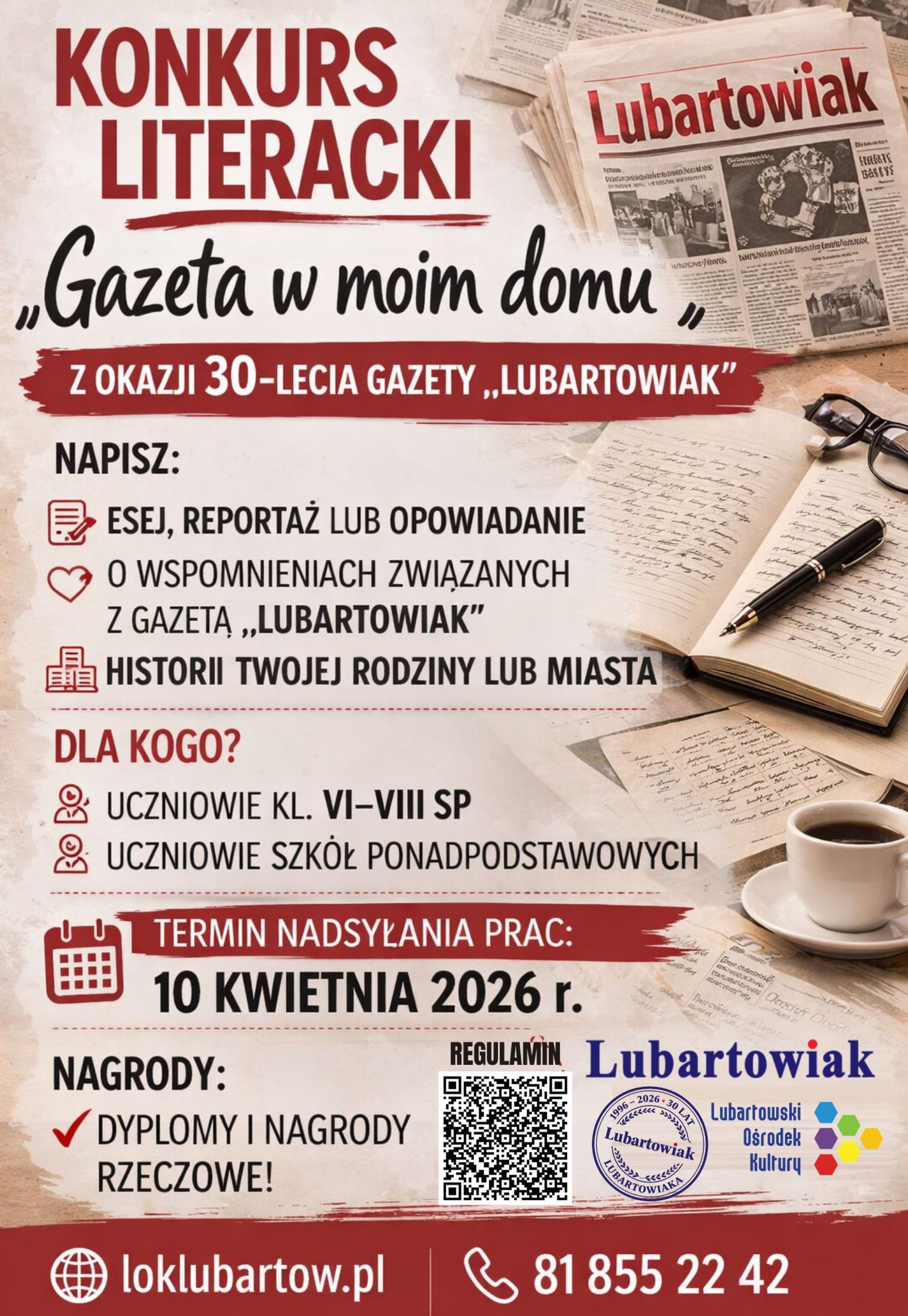 „Gazeta w moim domu” – konkurs literacki z okazji 30-lecia „Lubartowiaka”