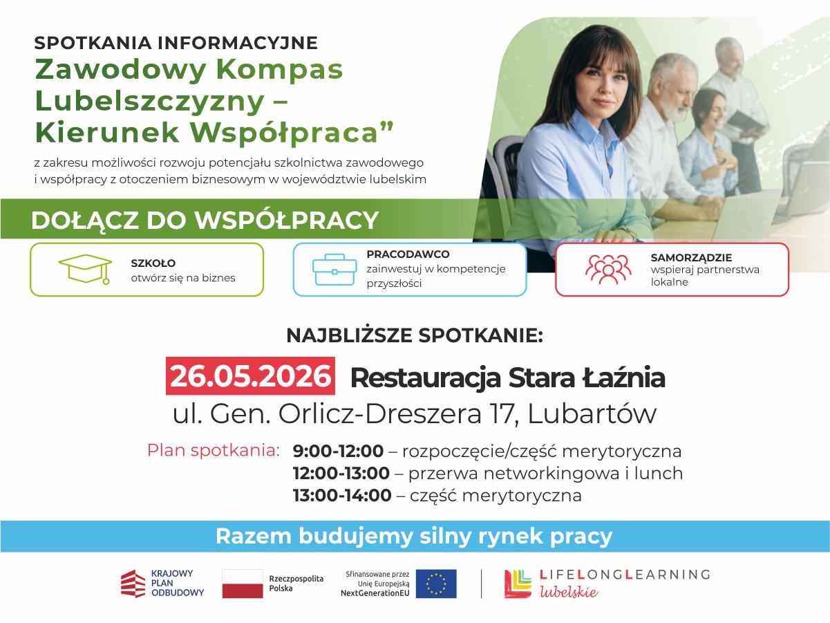 „Zawodowy Kompas Lubelszczyzny – Kierunek Współpraca” – bezpłatne spotkanie dla pracodawców, szkół i samorządów