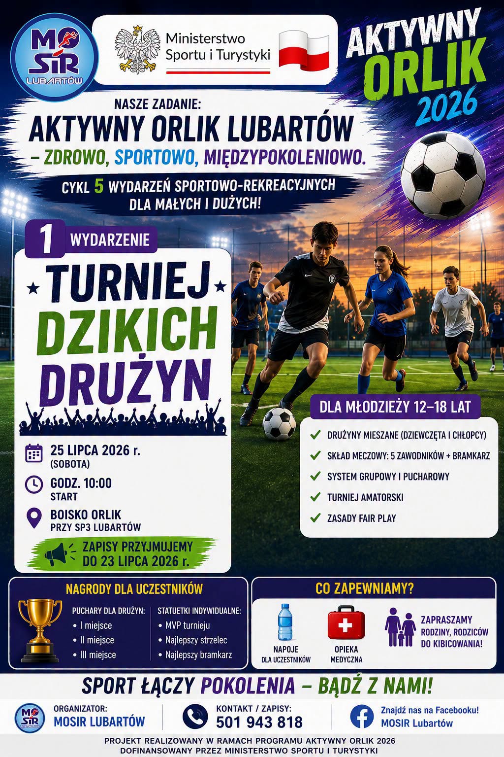 Młodzi piłkarze opanują Orlik. MOSiR Lubartów zaprasza na Turniej Dzikich Drużyn